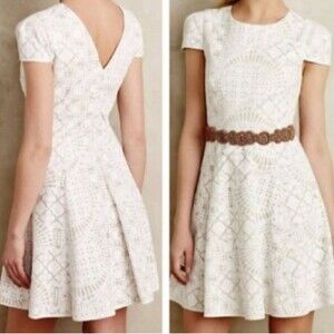 ANTHROPOLOGIE dress lace party engagement shower short sleeve white Size 4